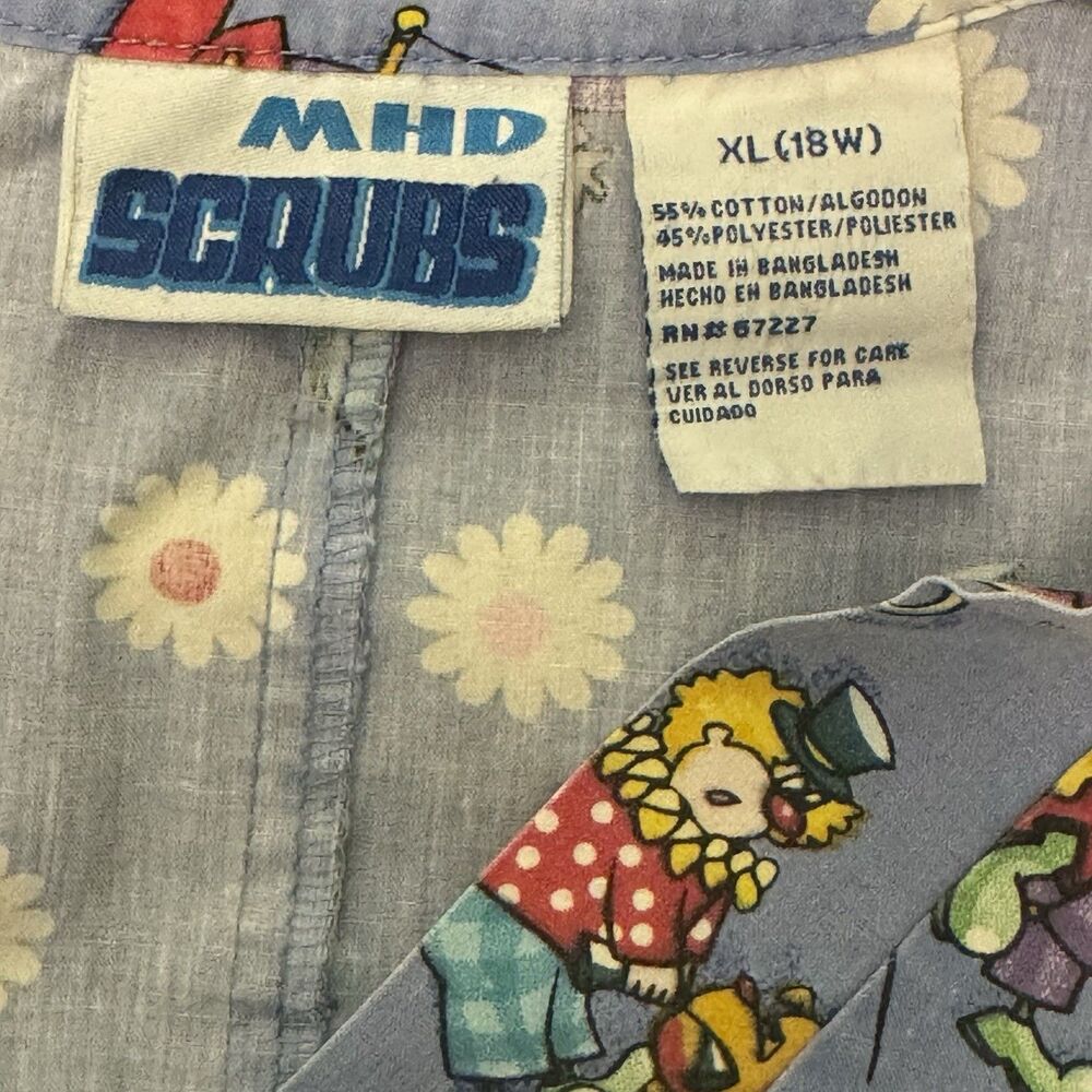 MHD Scrubs Clown Top Unisex XL Blue Cotton Poly 3 Pockets V-Neck Short Sleeves - Picture 9 of 13
